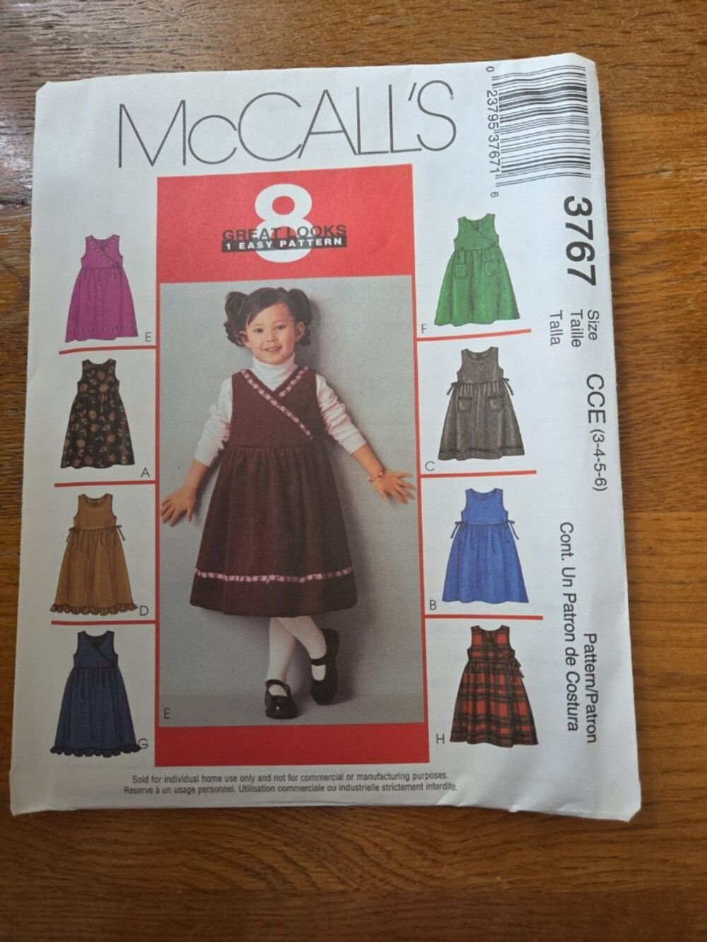 NEW  McCalls Sewing Pattern 3767 Sizes 3 4 5 6 Toddler Girls Dress Jumper